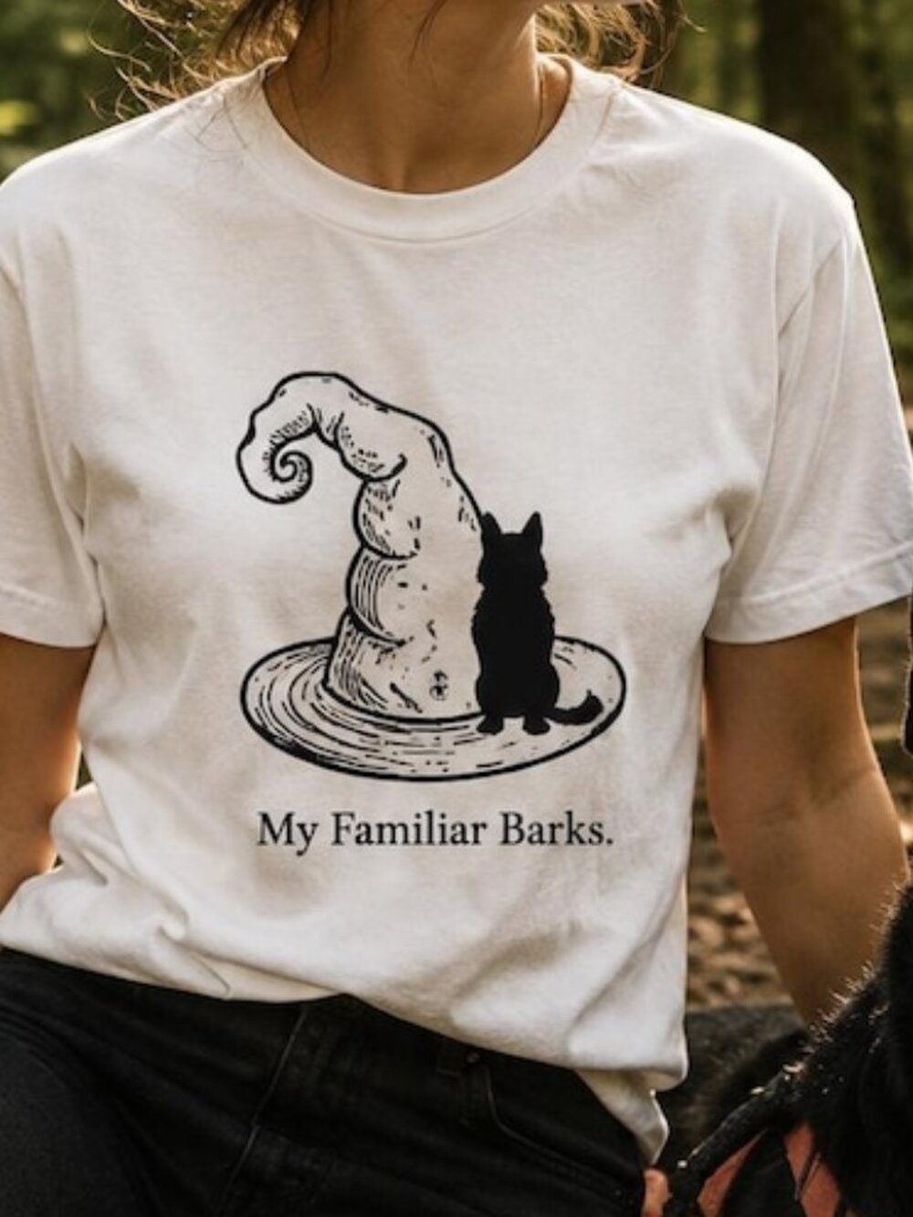 My Familiar Barks Shirt, Witchy Dog lover Gift, Black German Shepherd Tee